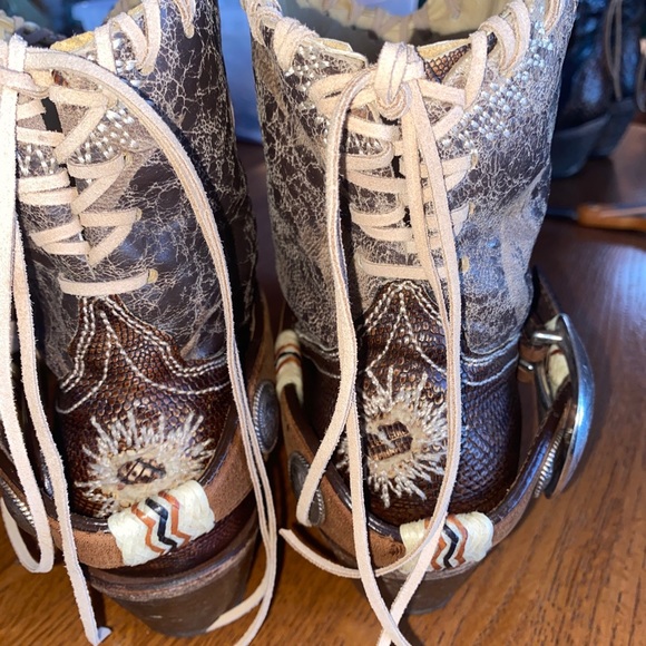 WOMENS BROWN LEATHER & GENUINE LIZARD SKIN CORRAL Upcycled COWBOY BOOTS SIZE 7 M - Picture 5 of 10